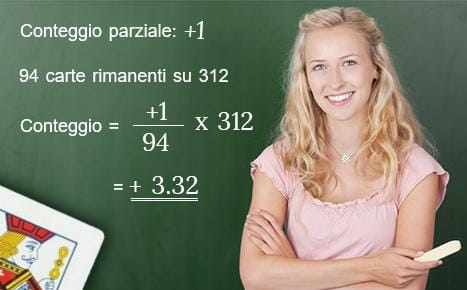 La formula matematica che consente di calcolare il conto reale basato sul numero di carte rimanenti.