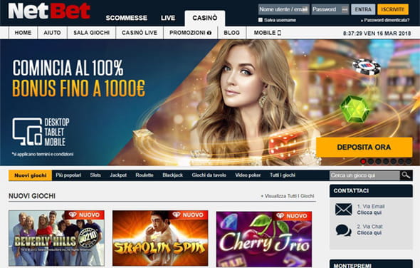 La homepage dei casinò NetBet, uno dei siti casinò targati NetEnt.