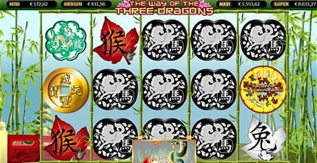 L’interfaccia di gioco della slot 'The way of the three dragons'.