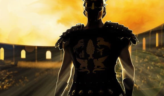 Il protagonista della slot Gladiator Jackpot offerta da Playtech in una posa epica.