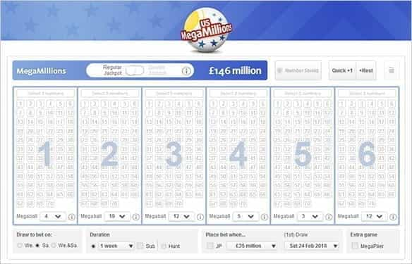 A US Mega Millions ticket online.