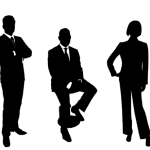 Three silhouetted figures in corporate business attire.