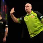 Michael van Gerwen at the oche.